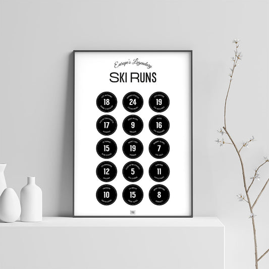 Ski Poster: Legendary Ski Slopes of the Alps, on a light background