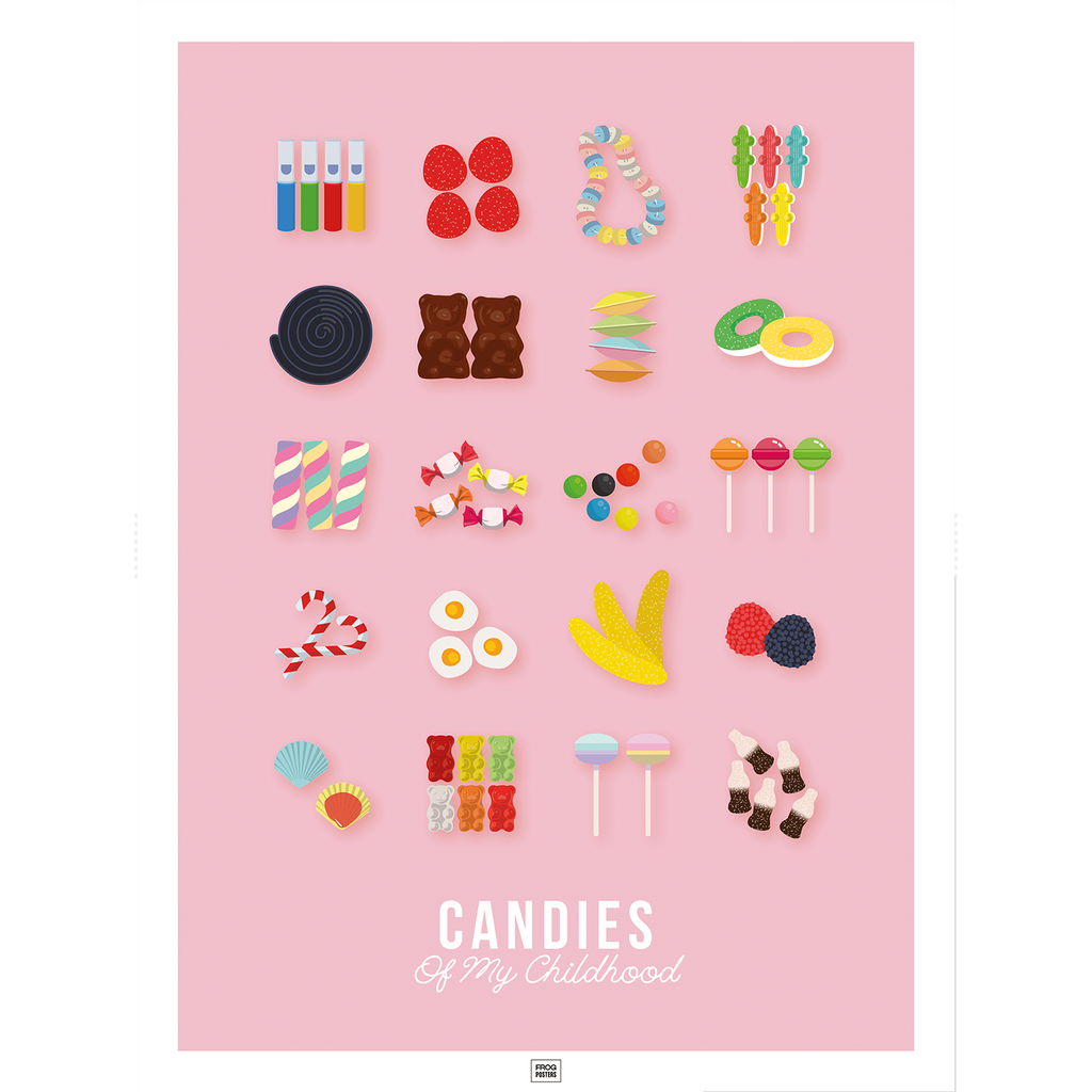 Childhood Memories Candy poster – illustrated nostalgic sweet treats art print by Frog Posters
