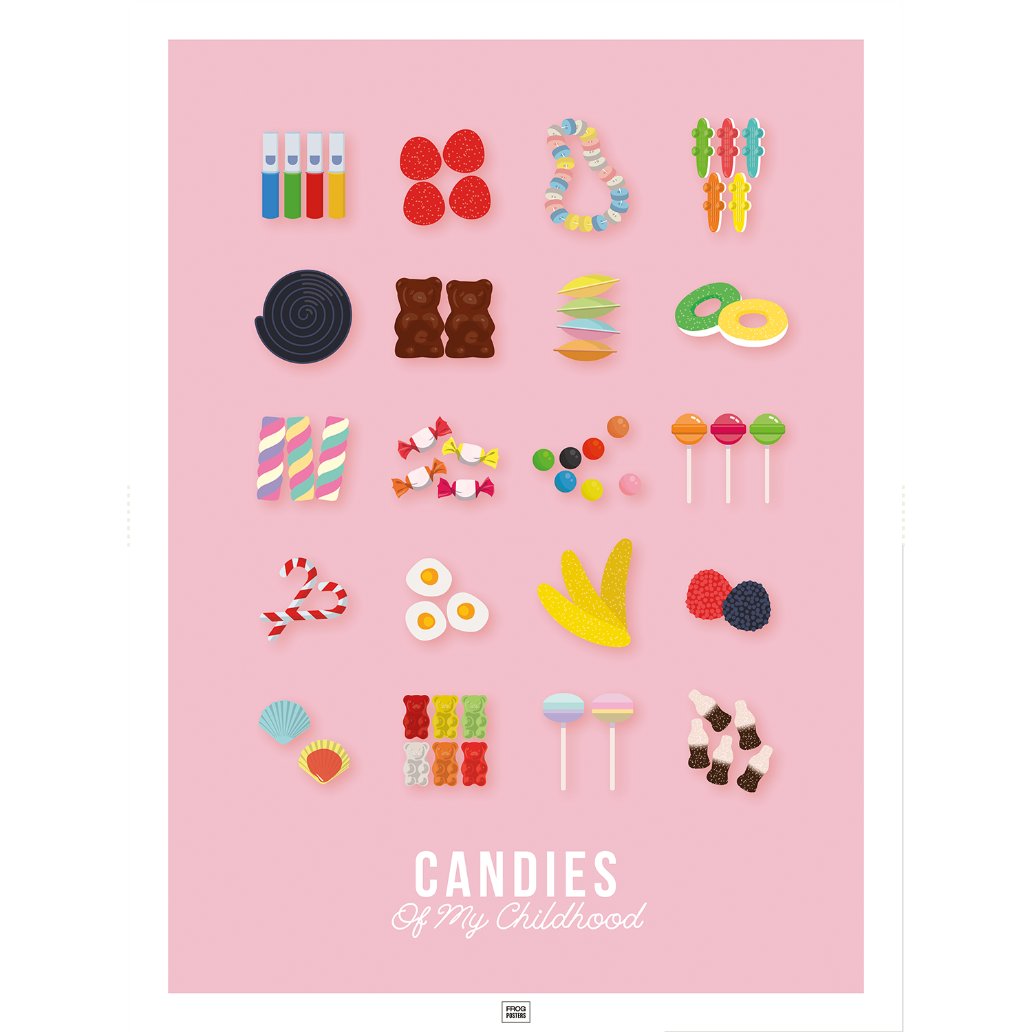 Childhood Memories Candy poster – illustrated nostalgic sweet treats art print by Frog Posters