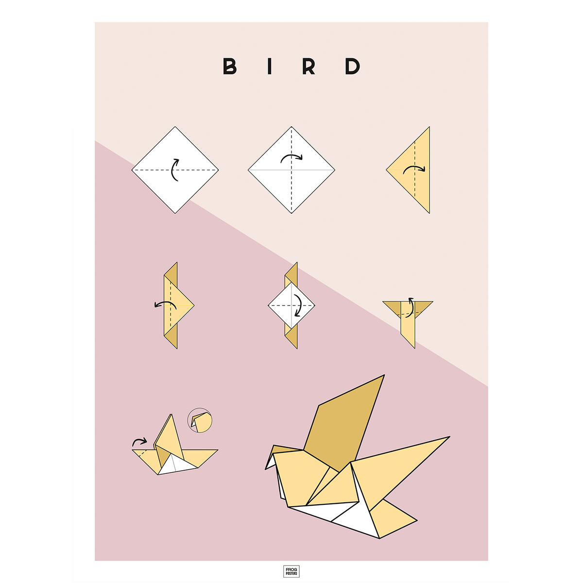 Origami Bird poster – illustrated paper folding art print by Frog Posters