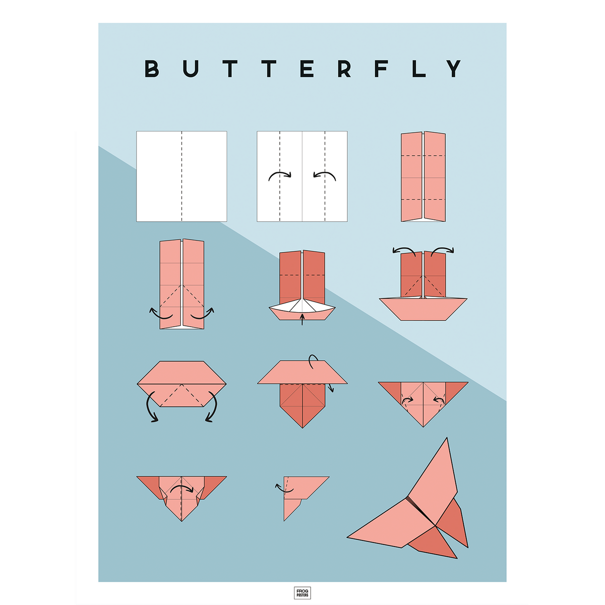 Origami Butterfly poster – illustrated paper folding art print by Frog Posters