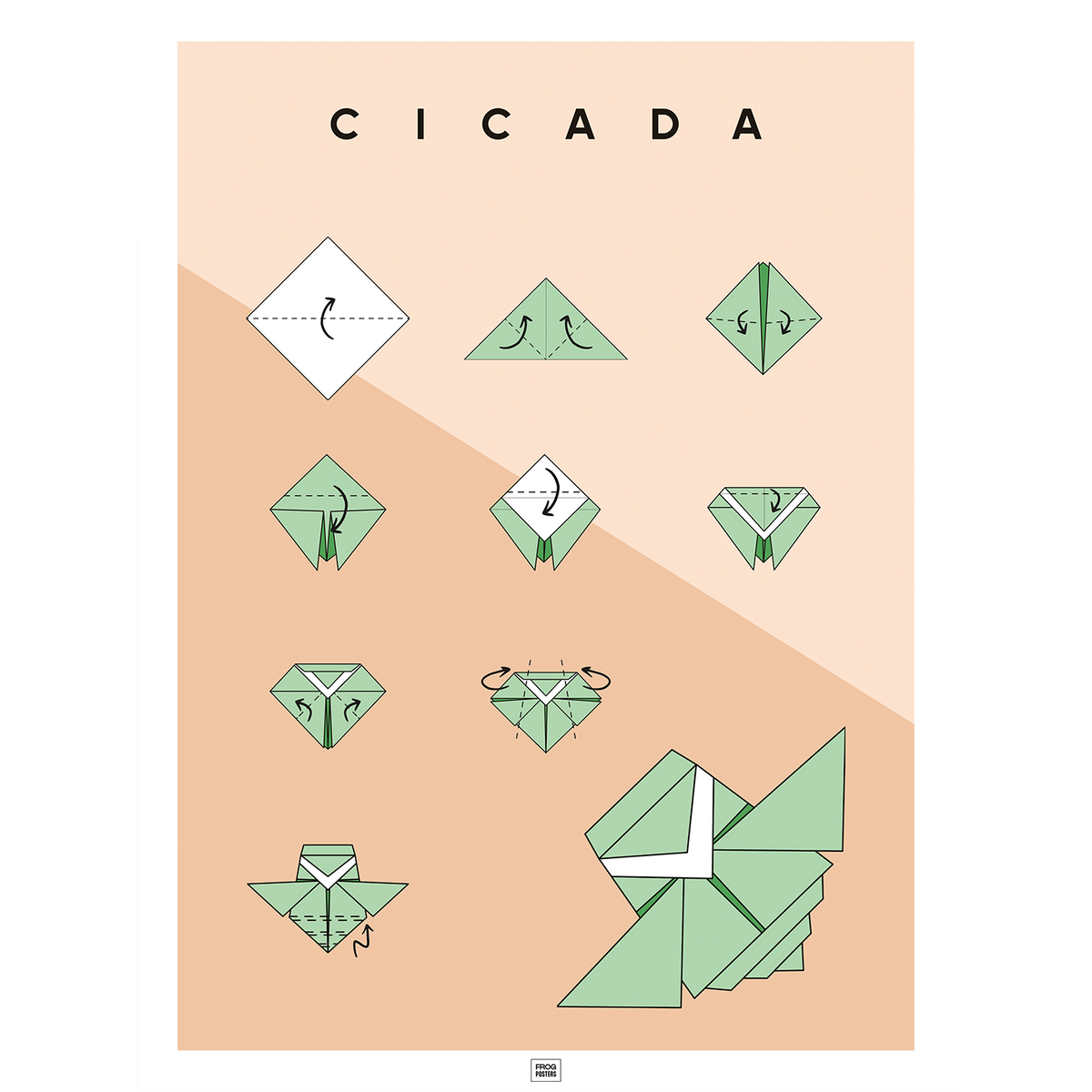 Origami Cicada poster – illustrated paper folding art print by Frog Posters