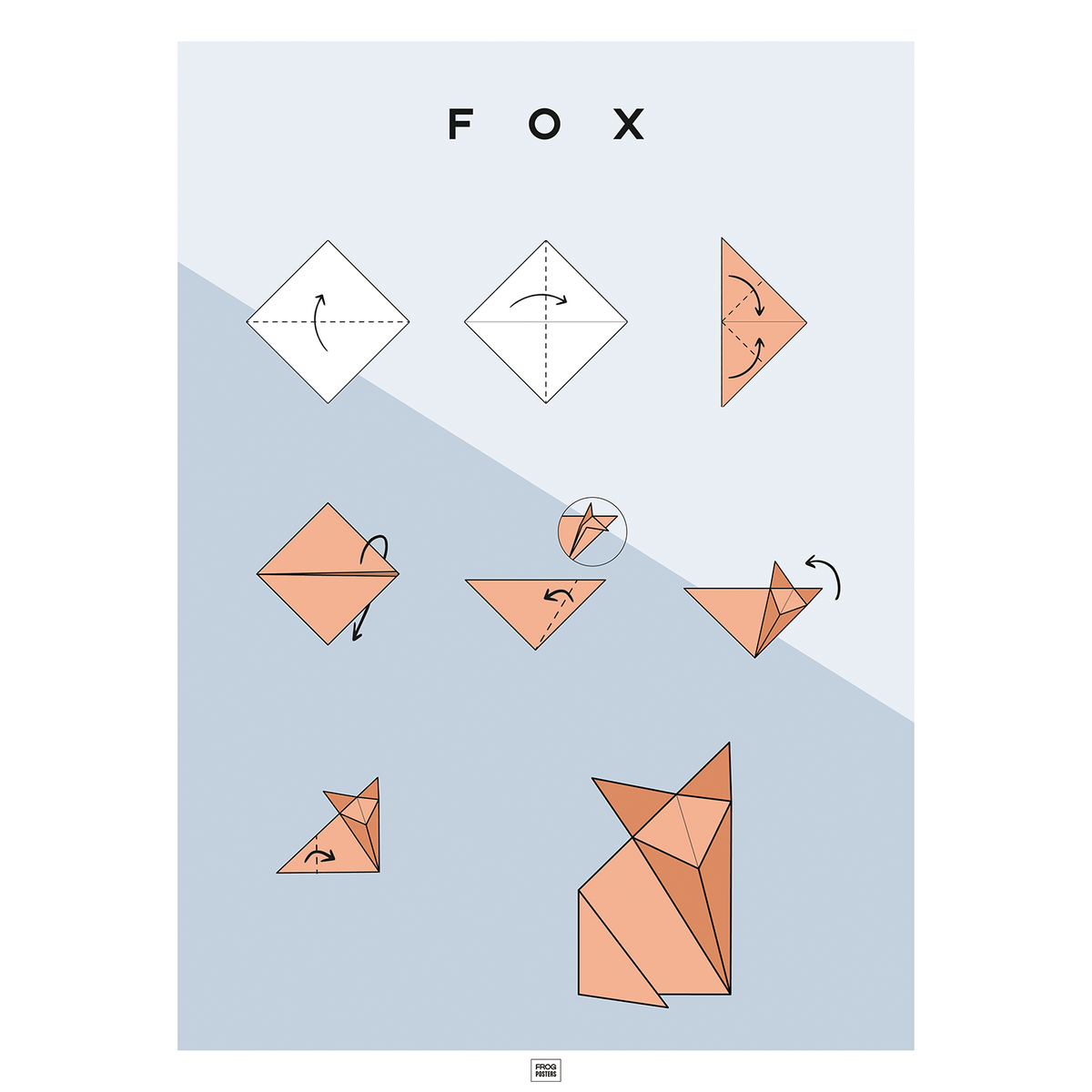 Origami Fox poster – illustrated paper folding art print by Frog Posters
