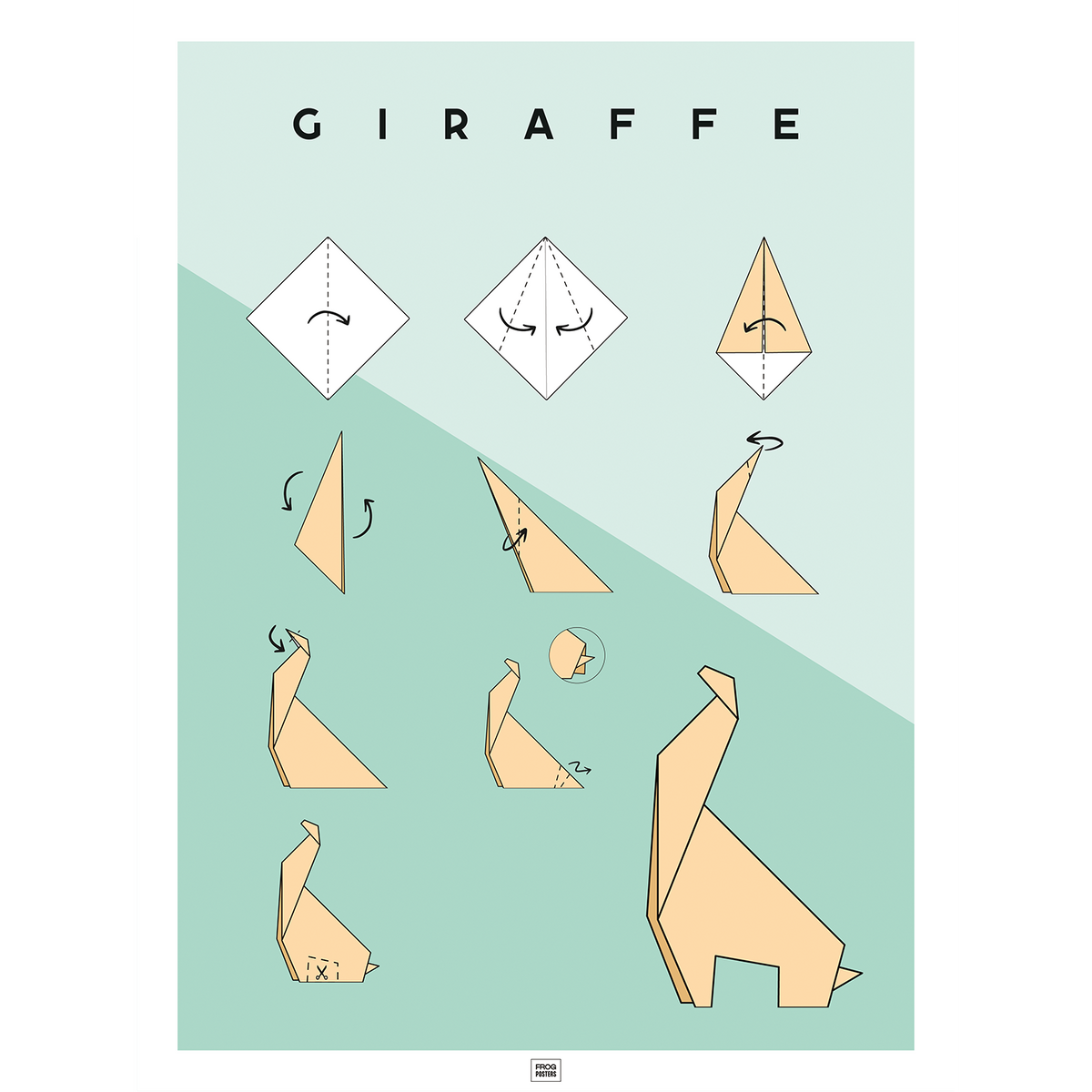 Origami Giraffe poster – illustrated paper folding art print by Frog Posters