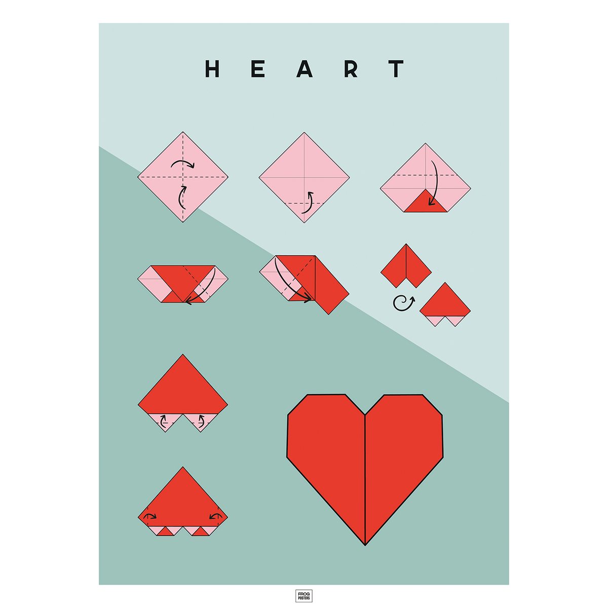 Origami Heart poster – illustrated paper folding art print by Frog Posters