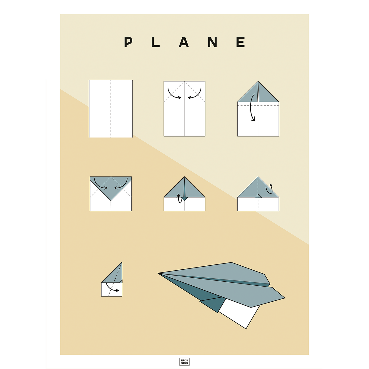 Origami Plane poster – illustrated paper folding art print by Frog Posters