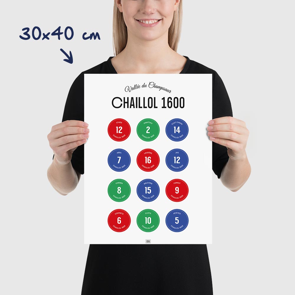 Affiche Chaillol, vallée du Champsaur : la liste des pistes de ski, dimensions 30x40 cm