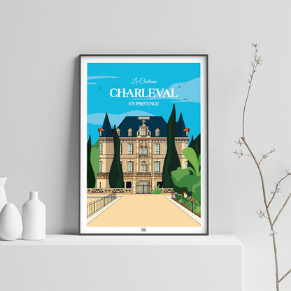 Affiche Château de Charleval en Provence - poster vintage et rétro de Frog Posters, sur fond clair