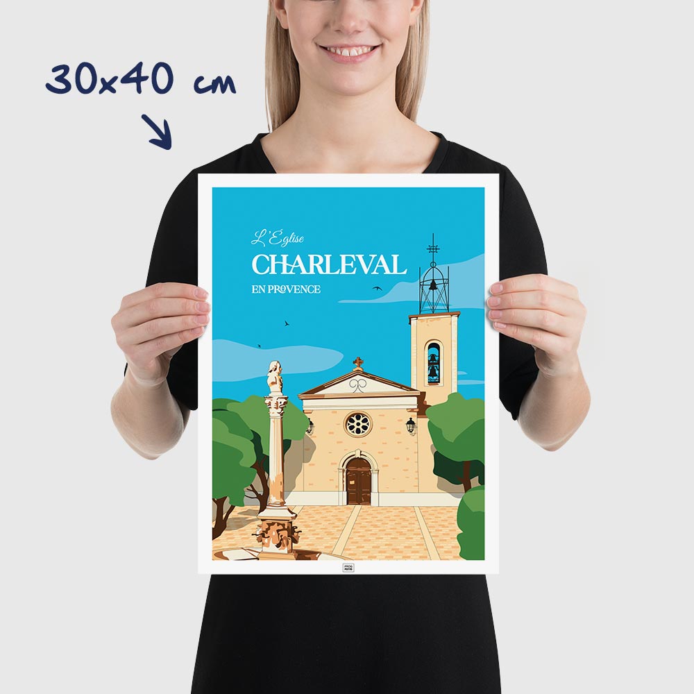 Affiche Eglise de Charleval en Provence - poster vintage et rétro de Frog Posters, dimensions 30x40 cm