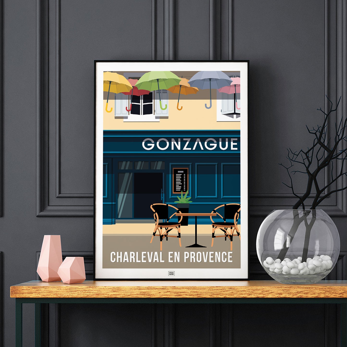 Affiche Gonzague Charleval en Provence - poster vintage et rétro de Frog Posters, sur fond sombre