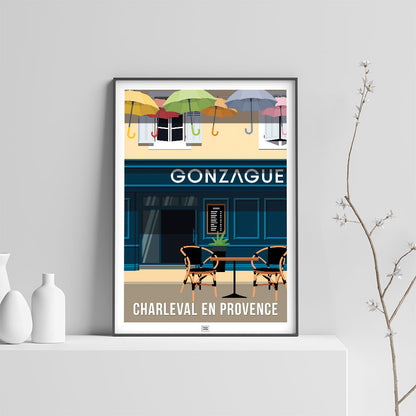 Affiche Gonzague Charleval en Provence - poster vintage et rétro de Frog Posters, sur fond clair