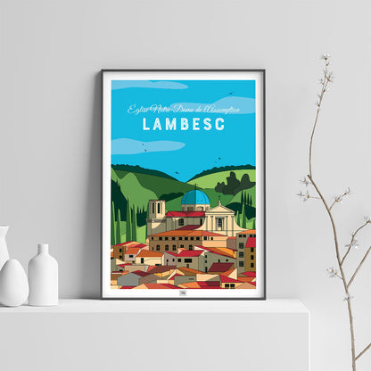 Affiche Lambesc en Provence - poster vintage et rétro de Frog Posters, sur fond clair