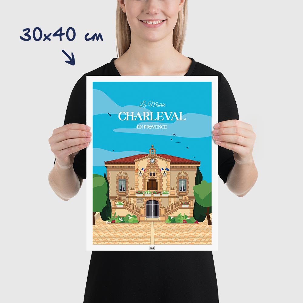 Affiche Mairie de Charleval en Provence, poster vintage et rétro de Frog Posters, dimensions 30x40 cm