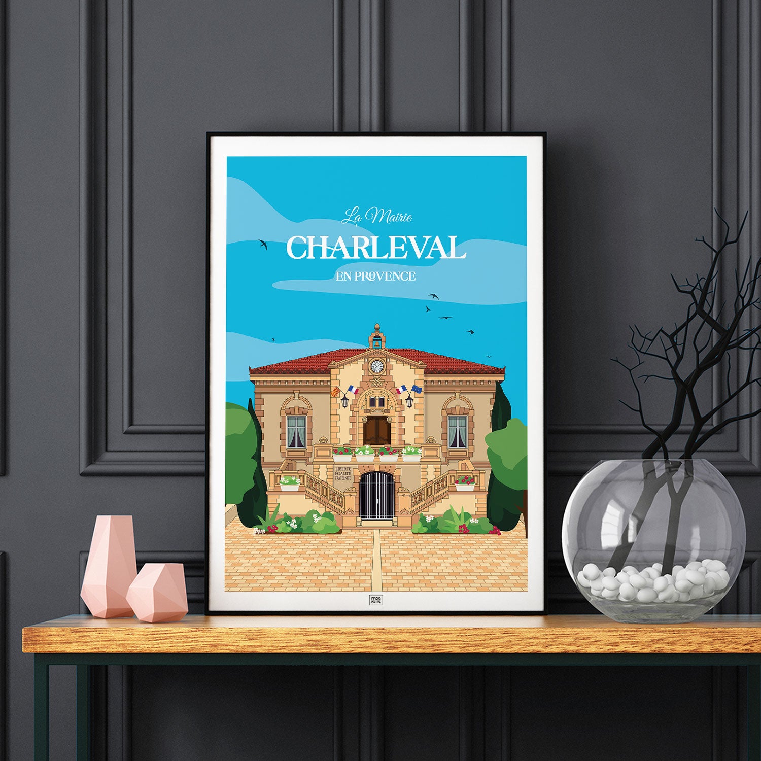 Affiche Mairie de Charleval en Provence, poster vintage et rétro de Frog Posters, sur fond sombre