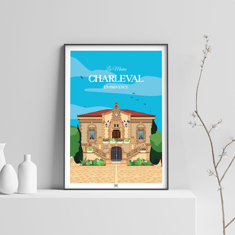 Affiche Mairie de Charleval en Provence, poster vintage et rétro de Frog Posters, sur fond clair