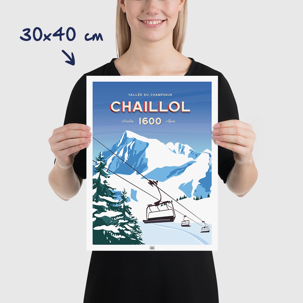 Affiche le Pic du Vieux Chaillol, poster vintage, dimensions 30x40 cm
