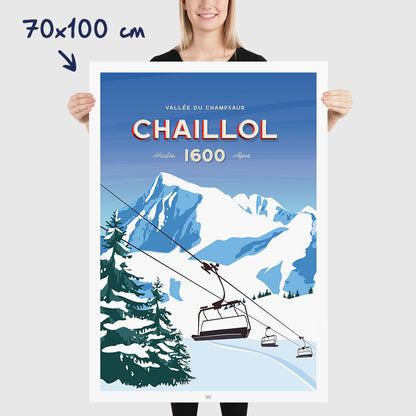 Affiche le Pic du Vieux Chaillol, poster vintage, dimensions 70x100 cm