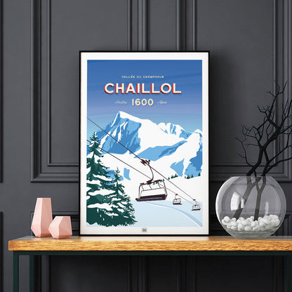 Affiche le Pic du Vieux Chaillol, poster vintage, sur fond sombre
