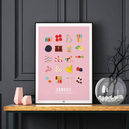 Candy Poster, Childhood Memories, on a dark background
