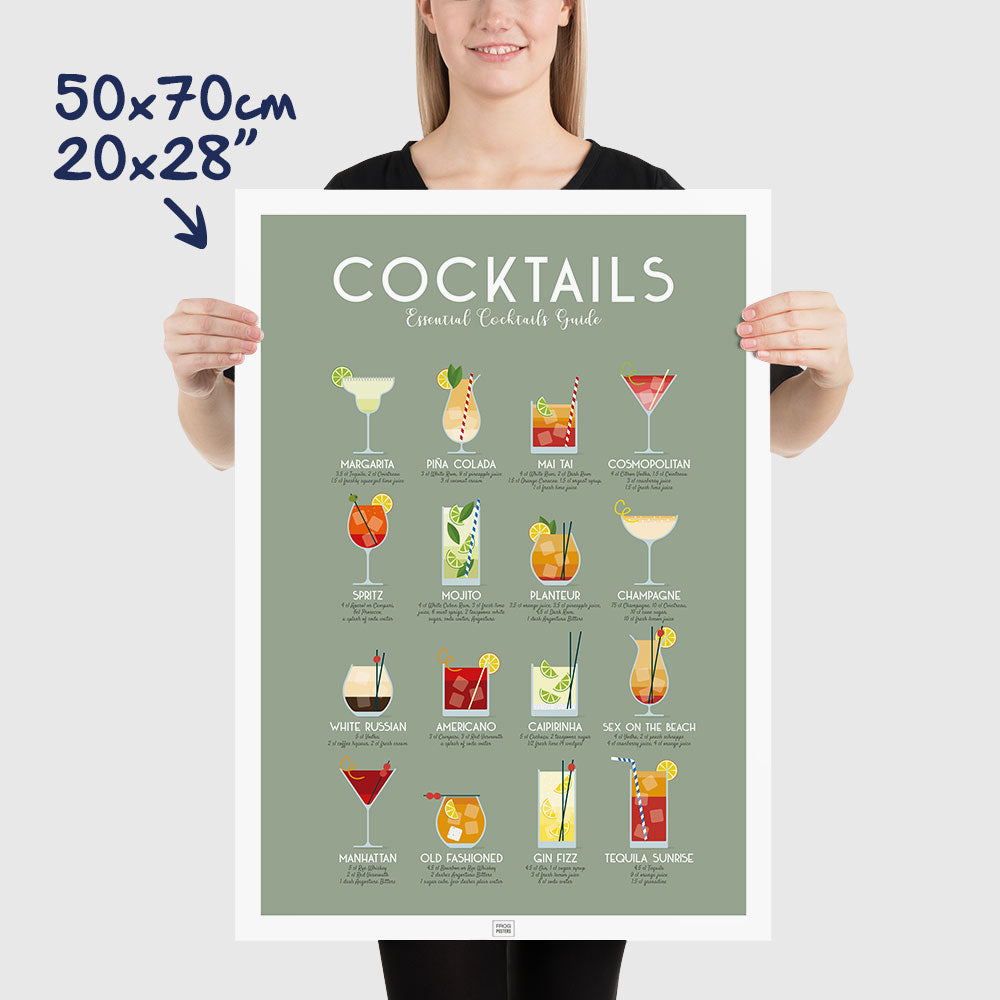 Cocktail Poster: 16 Must-Try Recipes, dimensions 50x70 cm - 20x28"
