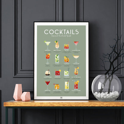 Cocktail Poster: 16 Must-Try Recipes, on a dark background
