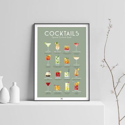 Cocktail Poster: 16 Must-Try Recipes, on a light background
