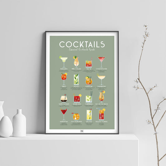 Cocktail Poster: 16 Must-Try Recipes, on a light background
