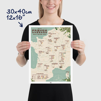 French Cheese Map Poster, dimensions 30x40 cm - 12x16"

