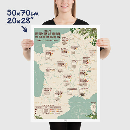 French Cheese Map Poster, dimensions 50x70 cm - 20x28"

