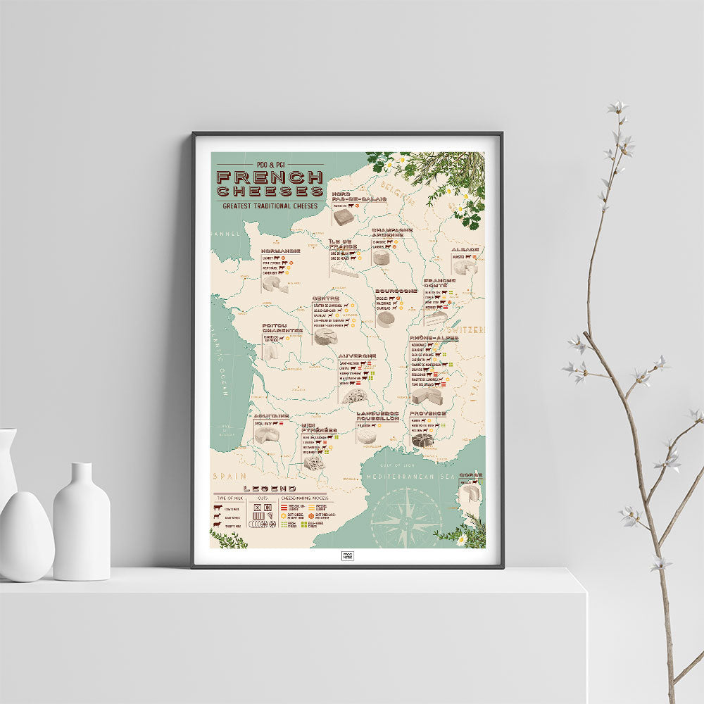 French Cheese Map Poster, on a light background
