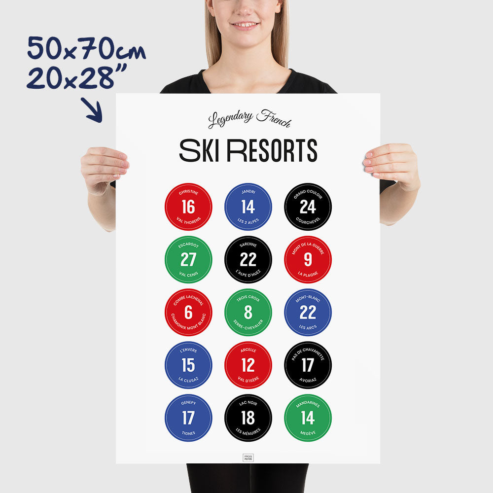 Mythical French Ski Resorts Poster, dimensions 50x70 cm - 20x28"
