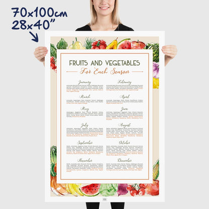 Seasonal Fruits and Vegetables Calendar Poster, dimensions 70x100 cm - 28x40"
