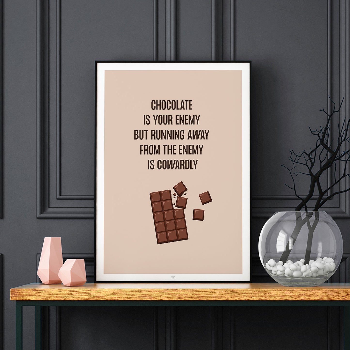 Funny Chocolate Poster, on a dark background
