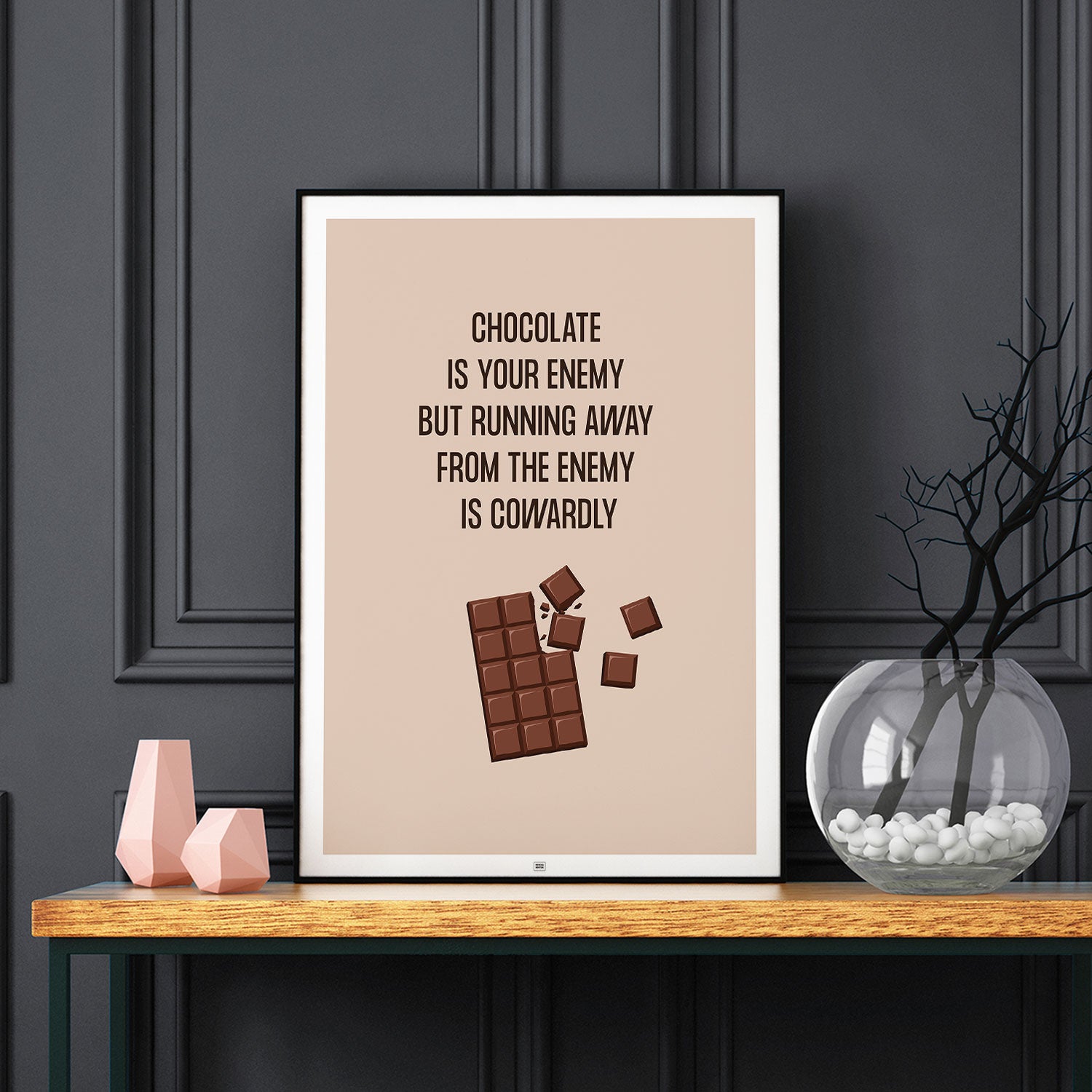Funny Chocolate Poster, on a dark background
