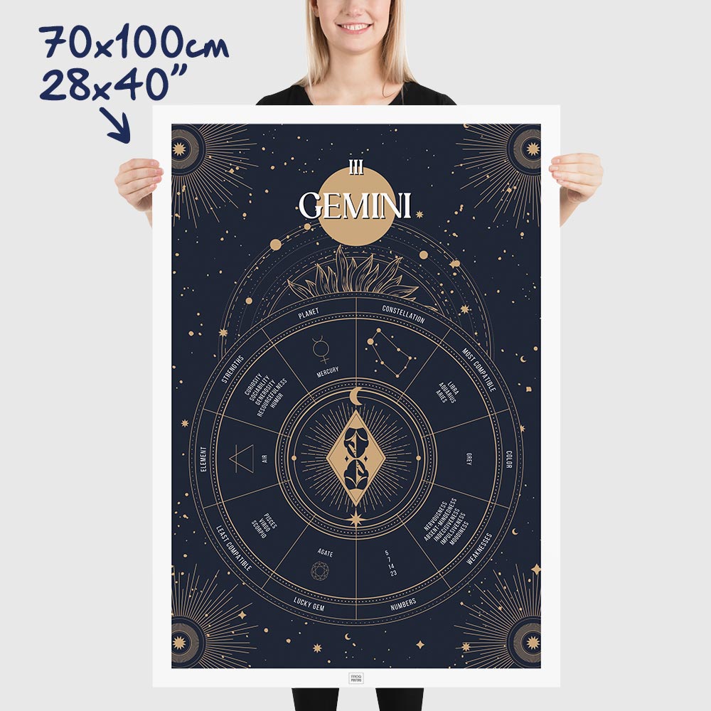 gemini Zodiac Sign Poster, dimensions 70x100 cm - 28x40"
