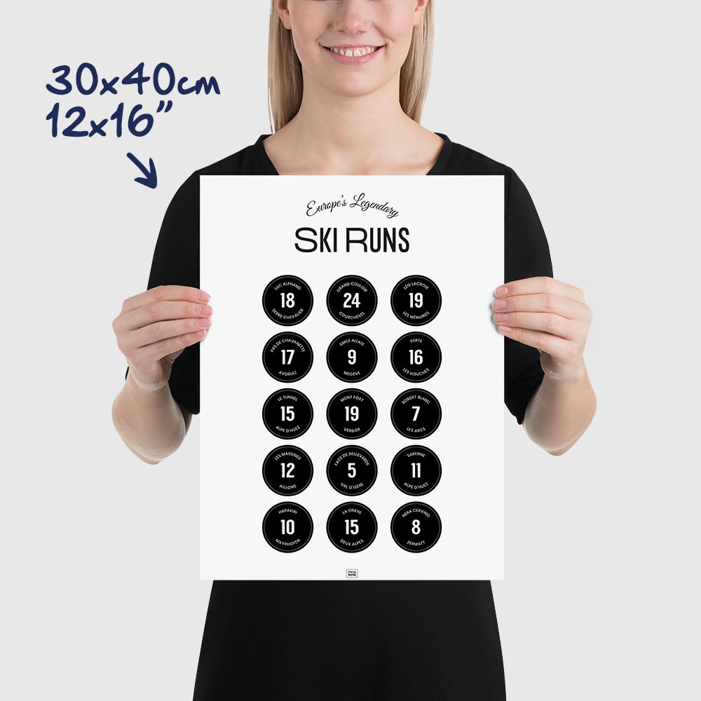 Ski Poster: Legendary Ski Slopes of the Alps, dimensions 30x40 cm - 12x16"

