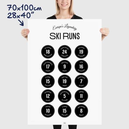 Ski Poster: Legendary Ski Slopes of the Alps, dimensions 70x100 cm - 28x40"
