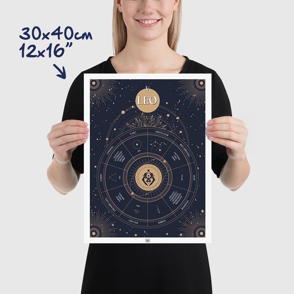 leo Zodiac Sign Poster, dimensions 30x40 cm - 12x16"
