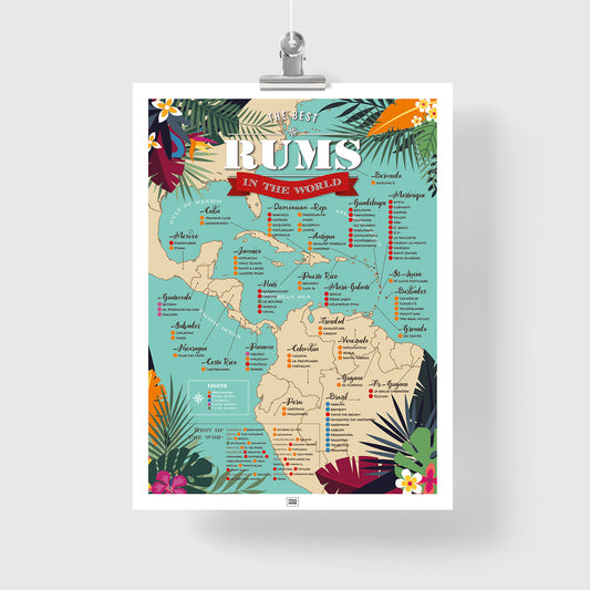 Rum Poster: Map of the 100 Best Rums in the World

