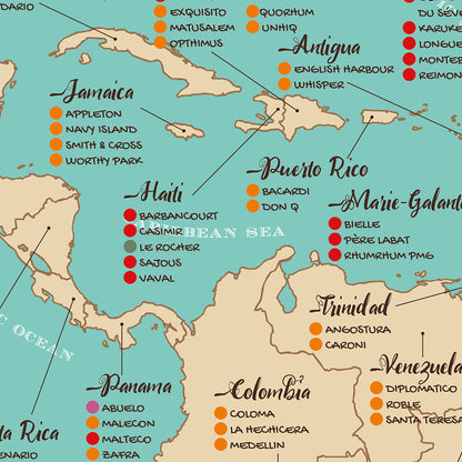 Rum Poster: Map of the 100 Best Rums in the World, zoom
