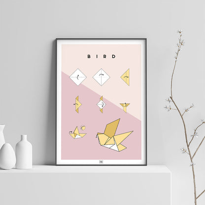 Origami bird Poster, on a light background
