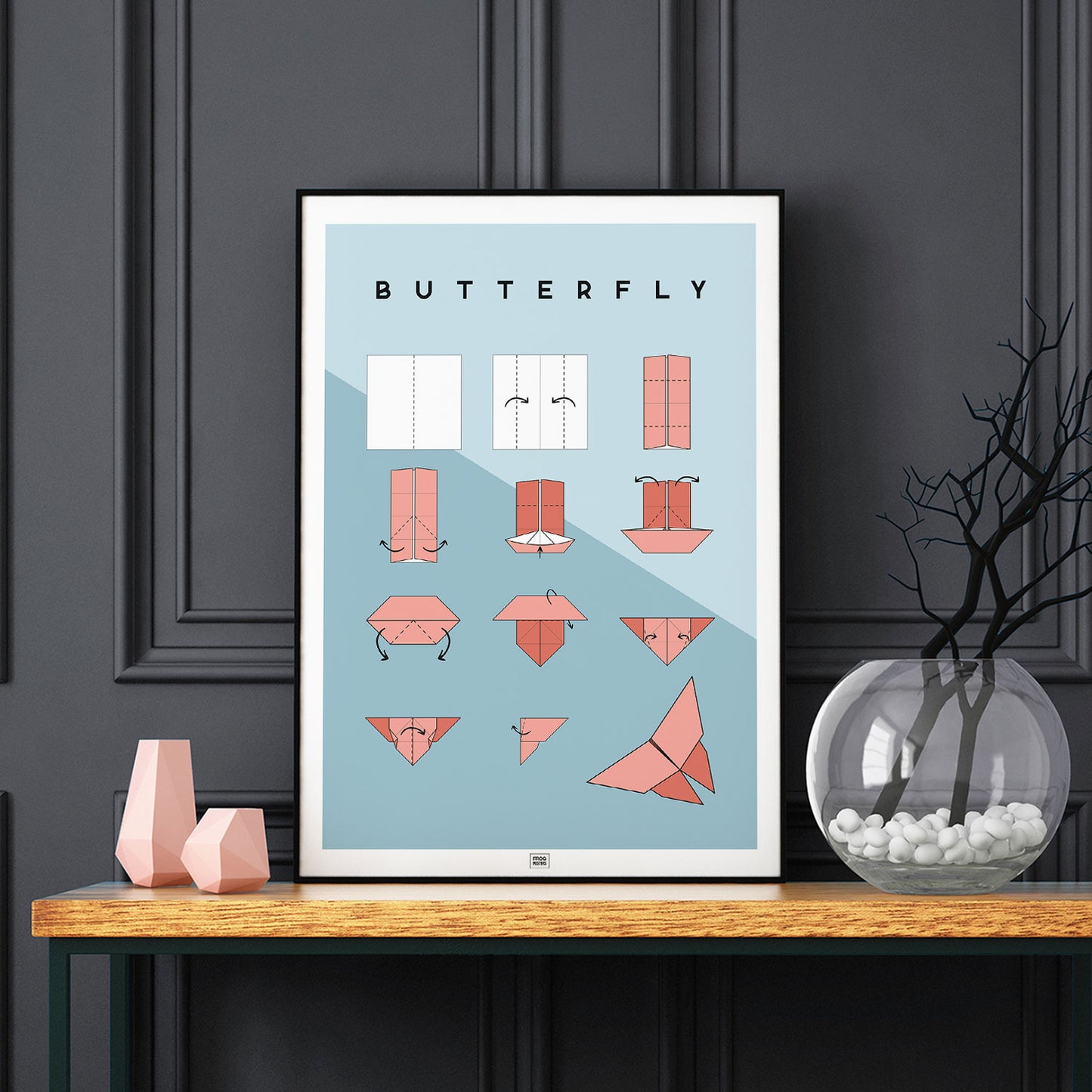 Origami butterfly Poster, on a dark background
