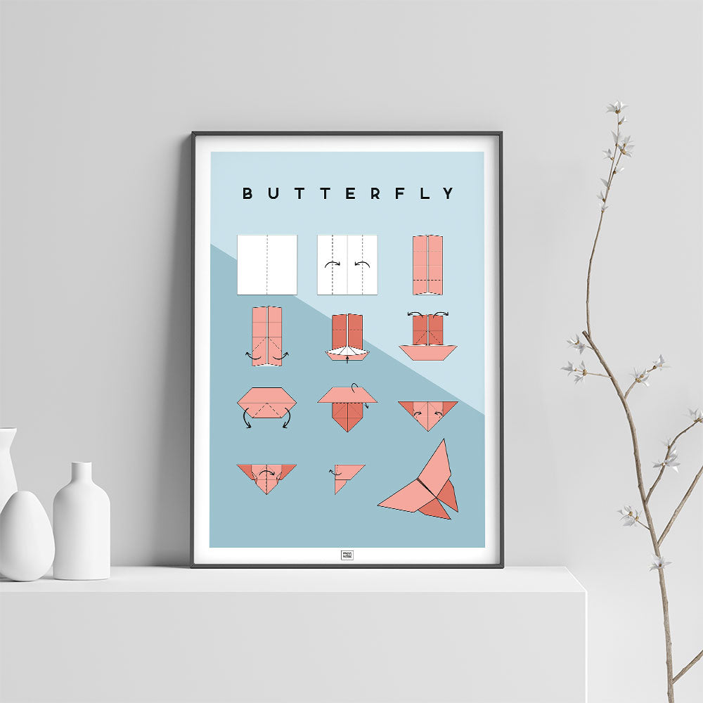 Origami butterfly Poster, on a light background
