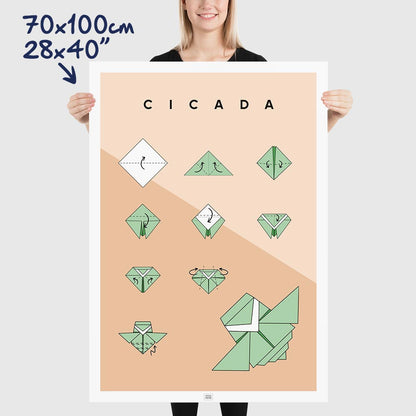 Origami cicada Poster, dimensions 70x100 cm - 28x40"

