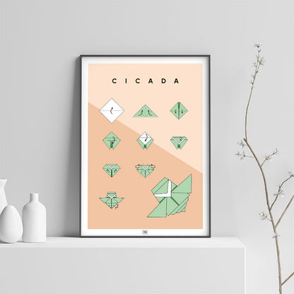 Origami cicada Poster, on a light background
