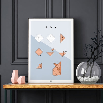 Origami Fox Poster, on a dark background
