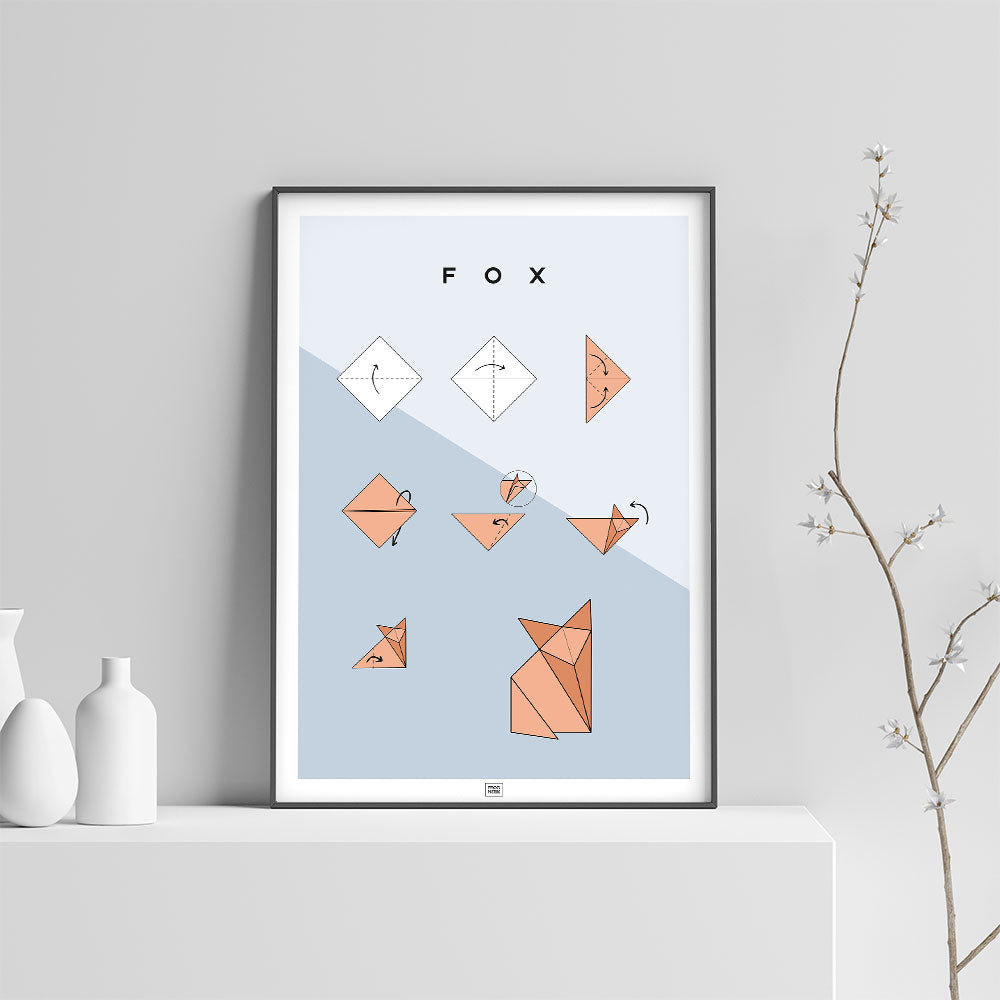 Origami Fox Poster, on a light background
