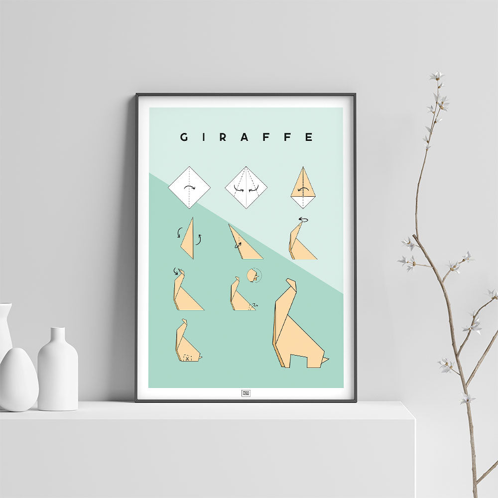 Origami giraffe Poster, on a light background
