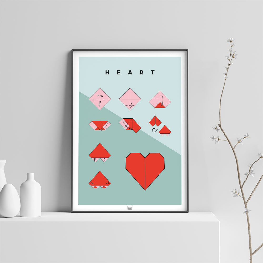 Origami heart Poster, on a light background
