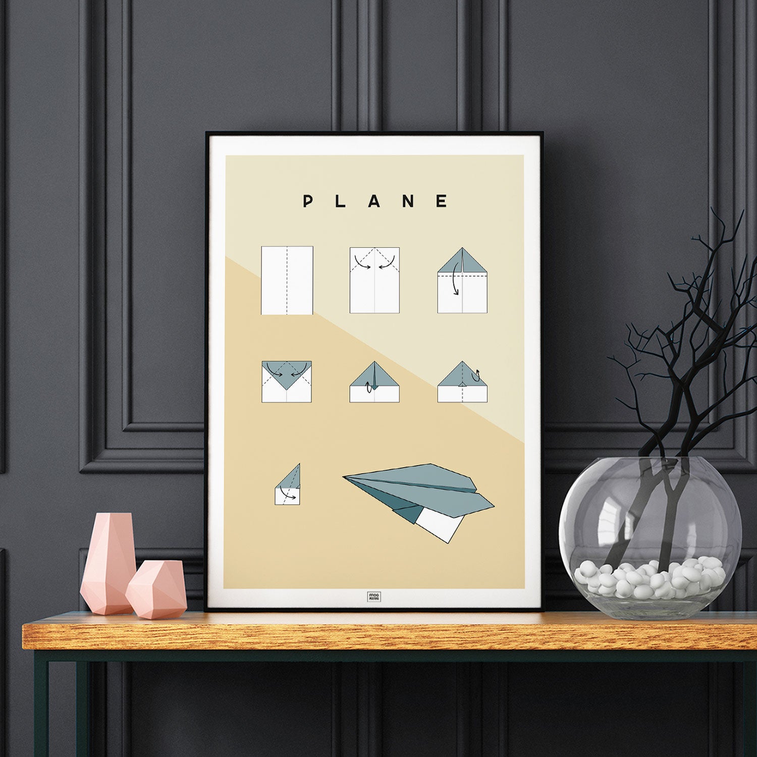 Origami plane Poster, on a dark background
